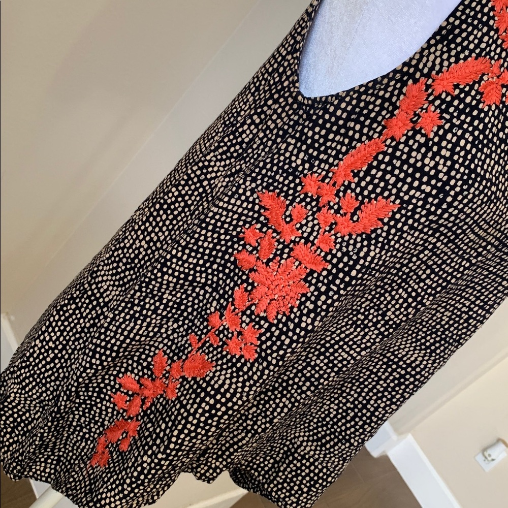 THML Sleeveless Black Blouse with Orange Embroidered Flowers & Cream Dots - Picture 6 of 15